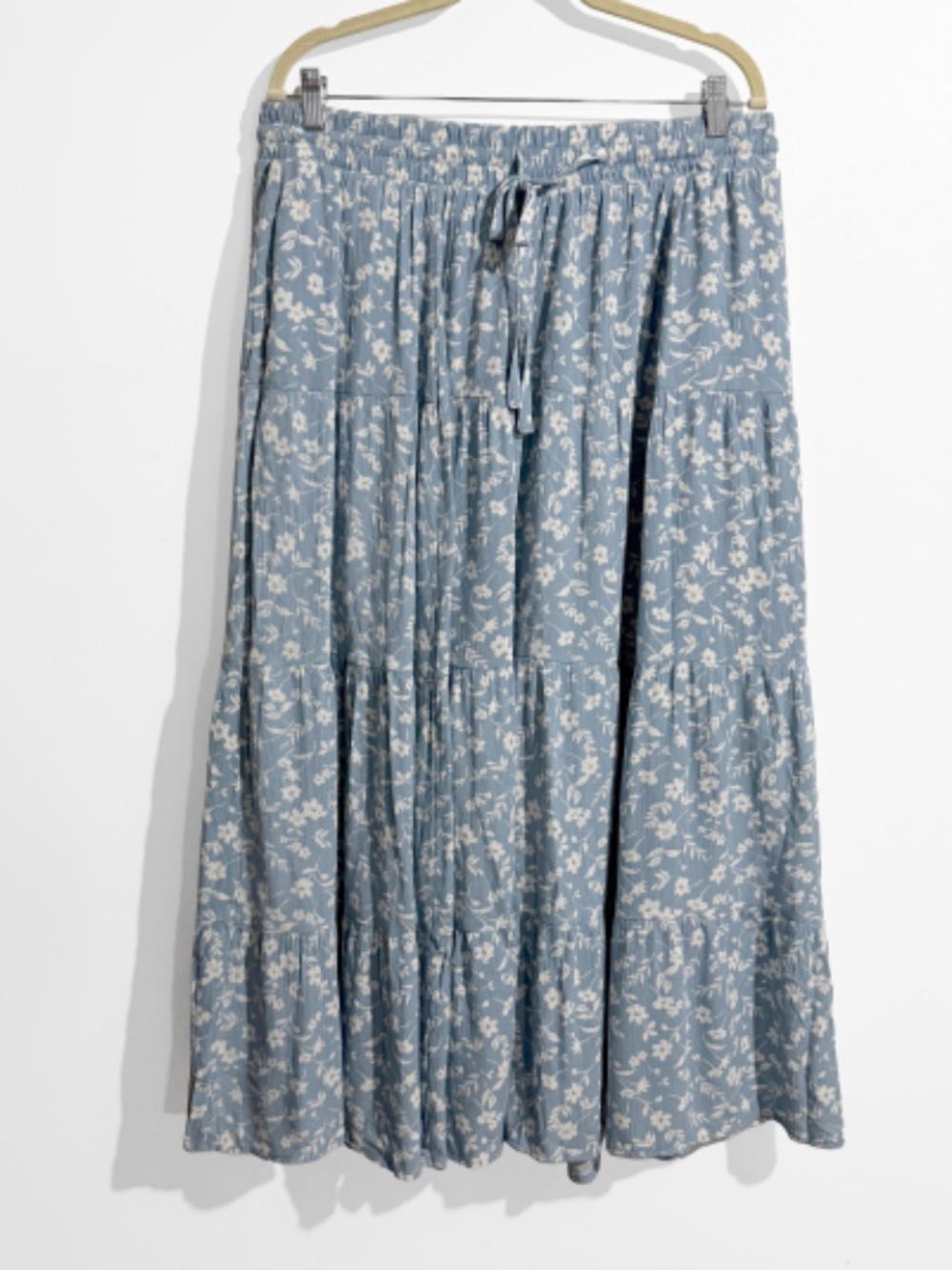 Light Blue Floral Tiered Maxi Skirt - Picture 2 of 12